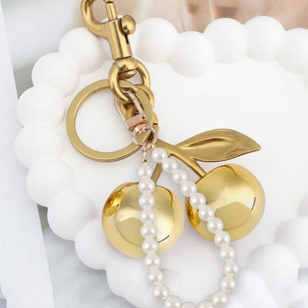 Gold and White Bag Charm with Pearl Accents - Picture 2 of 6